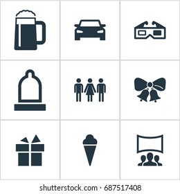 Vector Illustration Set Of Simple Banquet Icons. Elements Sorbet, 3D, Audience And Other Synonyms Caller, Movie And Gift.