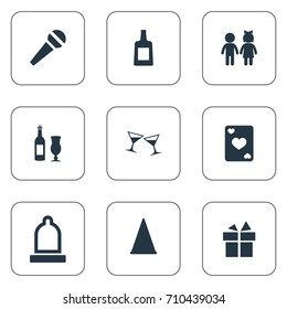 Vector Illustration Set Of Simple Banquet Icons. Elements Present, Rubber, Children And Other Synonyms Dinner, Kids And Preservation.