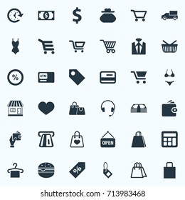 Vector Illustration Set Of Simple Basket Icons. Elements Atm, New Item, E-Commerece And Other Synonyms Truck, Delivery And Shopping.