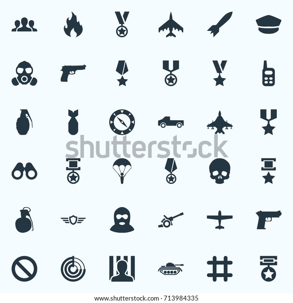 Vector Illustration Set Of Simple Battle Icons.\
Elements Prison, Terrorist, Grenade And Other Synonyms Forbidden,\
Weapons And Prison.