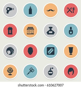 Vector Illustration Set Of Simple Beautician Icons. Elements Shaver, Flask, Aroma And Other Synonyms Flask, Scent And Male.