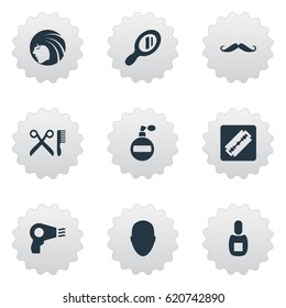 Vector Illustration Set Of Simple Beautician Icons. Elements Aroma, Reflector, Flask And Other Synonyms Vial, Razor And Male.