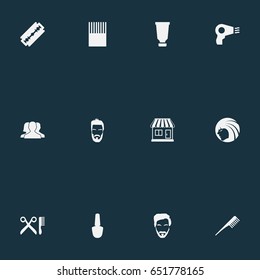 Vector Illustration Set Of Simple Beautician Icons. Elements Barber Tools, Supermarket, Glamour Lady And Other Synonyms Hair, Tube And Man.