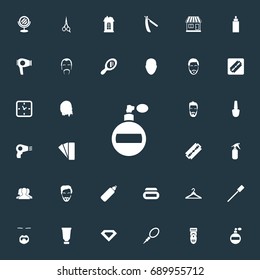 Vector Illustration Set Of Simple Beautician Icons. Elements Human, Peeper, Body Lotion And Other Synonyms Spray, Haircut And Tool.