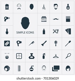 Vector Illustration Set Of Simple Beautician Icons. Elements Whiskers, Blusher, Paint Guide And Other Synonyms Shaver, Store And Odor.