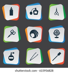 Vector Illustration Set Of Simple Beauty Icons. Elements Beauty, Eyelash Brush, Perfume And Other Synonyms Sprayer, Beautiful And Aroma.