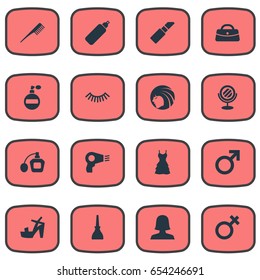 Vector Illustration Set Of Simple Beauty Icons. Elements Crest, Fragrance, Mascara And Other Synonyms Aroma, Garment And Eyelashes.