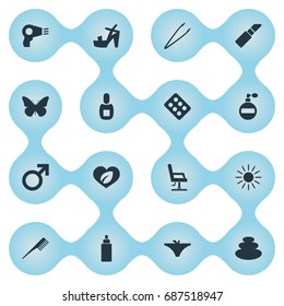 Vector Illustration Set Of Simple Beauty Icons. Elements Fragrance, Natural, Bottle And Other Synonyms Natural, Pill And Panties.