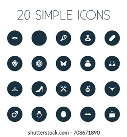 Vector Illustration Set Of Simple Beauty Icons. Elements Fragrance, Mars Sign, Brasserie And Other Synonyms Fragrance, Handle And Royal.