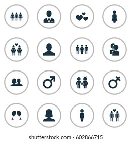 Vector Illustration Set Of Simple Beloved Icons. Elements Madame, Candidate, Friends Synonyms People, Gay And Barrister.