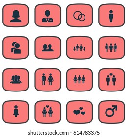 Vector Illustration Set Of Simple Beloved Icons. Elements Mister, Male, Alternative And Other Synonyms Rings, Gay And Candidate.