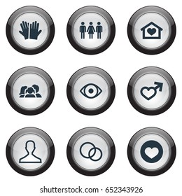 Vector Illustration Set Of Simple Beloved Icons. Elements Amour, Family, Gentleman And Other Synonyms Gentleman, Alternative And Mister.