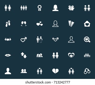 Vector Illustration Set Of Simple Beloved Icons. Elements Gay, Heart, Lineage And Other Synonyms Up, Made And Hand.