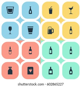 Vector Illustration Set Of Simple Beverage Icons. Elements Cup, Liquor, Bottle And Other Synonyms Brandy, Container And Alcohol.