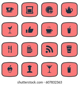 Vector Illustration Set Of Simple Beverage Icons. Elements Wineglass, Glass, Fork With Knife And Other Synonyms Alcohol, Cupcake And Restaurant.