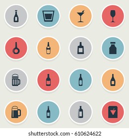 Vector Illustration Set Of Simple Beverage Icons. Elements Ketchup, Cognac, Beer And Other Synonyms Wine, Party And Brandy.