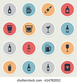Vector Illustration Set Of Simple Beverage Icons. Elements Glassware, Wine, Martini And Other Synonyms Bottle, Glassware And Coffee.