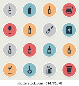 Vector Illustration Set Of Simple Beverage Icons. Elements Vine, Cognac, Bottle And Other Synonyms Grape, Club And Pub.