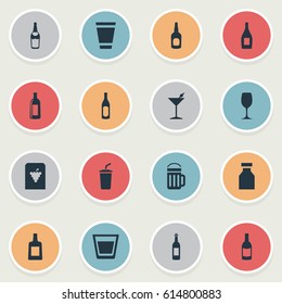 Vector Illustration Set Of Simple Beverage Icons. Elements Vial, Liquor, Glassware And Other Synonyms Container, Glassware And Champagne.