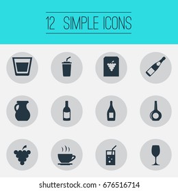 Vector Illustration Set Of Simple Beverage Icons. Elements Tea, Wine, Pitcher And Other Synonyms Glass, Jug And Alcohol.