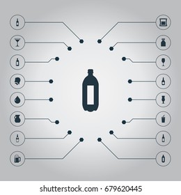 Vector Illustration Set Of Simple Beverage Icons. Elements Liquid, Bottle, Glassware And Other Synonyms Plastic, Pitcher And Coffee.