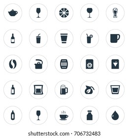 Vector Illustration Set Of Simple Beverage Icons. Elements Wineglass, Pub, Tumbler And Other Synonyms Citrus, Cappuchino And Beverage.