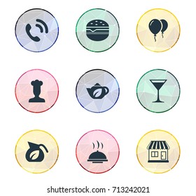 Vector Illustration Set Of Simple Beverage Icons. Elements Handset, Gastronomy, Local Shop Synonyms Champagne, Teapot And Tea.