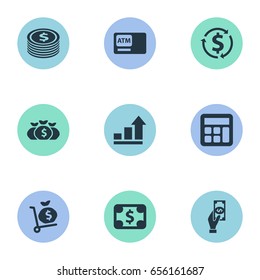 Vector Illustration Set Of Simple Bill Icons. Elements Banknote, Investing, Accounting And Other Synonyms Dollar, Payment And Wealth.