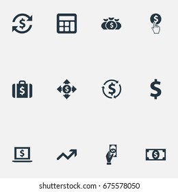 Vector Illustration Set Of Simple Bill Icons. Elements Cash, Select, Exchange And Other Synonyms Investment, Full And Calculator.