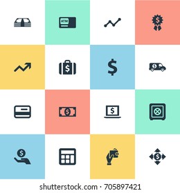 Vector Illustration Set Of Simple Bill Icons. Elements Bank Truck, Strongbox, Money And Other Synonyms Briefcase, Mastercard And Safe.