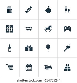 Vector Illustration Set Of Simple Birthday Icons. Elements Cracker, Special Day, Train And Other Synonyms History, Party And Firework.