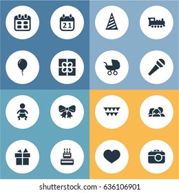 Vector Illustration Set Of Simple Birthday Icons. Elements Infant, Cap, Special Day And Other Synonyms Day, Sky And Confectionery.