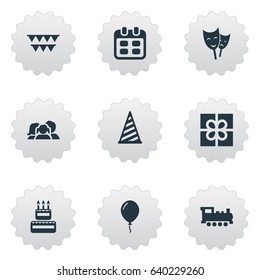 Vector Illustration Set Of Simple Birthday Icons. Elements Cap, Aerostat, Mask And Other Synonyms Balloon, Aerostat And Actor.