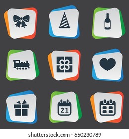 Vector Illustration Set Of Simple Birthday Icons. Elements Cap, Resonate, Special Day And Other Synonyms Resonate, Party And Date.
