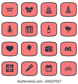 Vector Illustration Set Of Simple Birthday Icons. Elements Soul, Beverage, Speech And Other Synonyms Mask, Feelings And Voice.