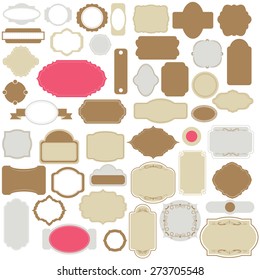 Vector illustration of a set of simple blank tags, labels, frames for scrapbook and design