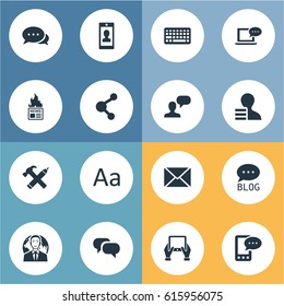 Vector Illustration Set Of Simple Blogging Icons. Elements Man Considering, Notepad, Share And Other Synonyms Profile, Notepad And Considering.