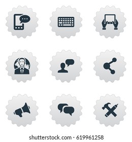 Vector Illustration Set Of Simple Blogging Icons. Elements Loudspeaker, Man Considering, Notepad And Other Synonyms Conversation, Keyboard And Considering.