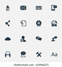 Vector Illustration Set Of Simple Blogging Icons. Elements Repair, Share, E-Letter And Other Synonyms Camera, Considering And Keyboard.