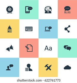 Vector Illustration Set Of Simple Blogging Icons. Elements Repair, Laptop, E-Letter And Other Synonyms Considering, Gossip And Broadcast.