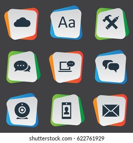 Vector Illustration Set Of Simple Blogging Icons. Elements Laptop, Repair, Profile And Other Synonyms Broadcast, Hammer And Missive.