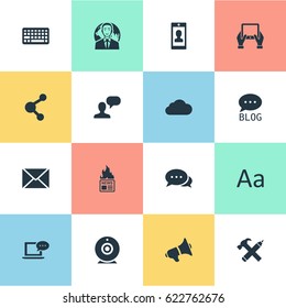 Vector Illustration Set Of Simple Blogging Icons. Elements Argument, Post, Laptop And Other Synonyms Post, Considering And Hot.
