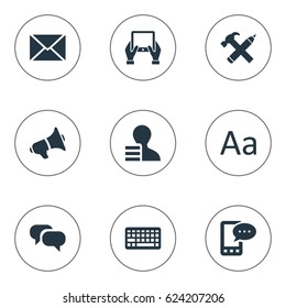 Vector Illustration Set Of Simple Blogging Icons. Elements Post, Cedilla, Keypad And Other Synonyms Conversation, Post And E-Letter.