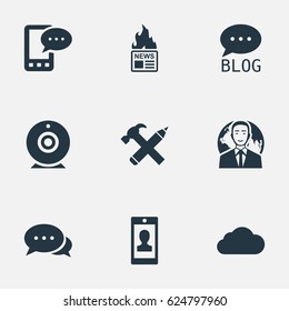 Vector Illustration Set Of Simple Blogging Icons. Elements E-Letter, Overcast, Repair And Other Synonyms Pencil, Hot And Cloud.