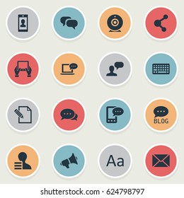 Vector Illustration Set Of Simple Blogging Icons. Elements Document, Loudspeaker, Site And Other Synonyms Post, E-Letter And Network.