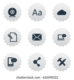 Vector Illustration Set Of Simple Blogging Icons. Elements Laptop, E-Letter, Document And Other Synonyms Coming, Epistle And E-Letter.