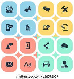 Vector Illustration Set Of Simple Blogging Icons. Elements Gazette, Gain, Post And Other Synonyms Writing, Notepad And Man.