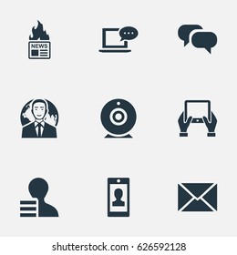 Vector Illustration Set Of Simple Blogging Icons. Elements Broadcast, Post, Profile And Other Synonyms Laptop, Profit And Broadcast.