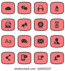 Vector Illustration Set Of Simple Blogging Icons. Elements Man Considering, Broadcast, Overcast And Other Synonyms Speech, News And Profit.