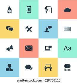 Vector Illustration Set Of Simple Blogging Icons. Elements Keypad, Argument, Gain And Other Synonyms Repair, Overcast And Smartphone.